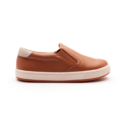 Old Soles 1005 Hoff 23 kids leather shoe in Tan, Gris, and Sporco Gum Sole with retro detail