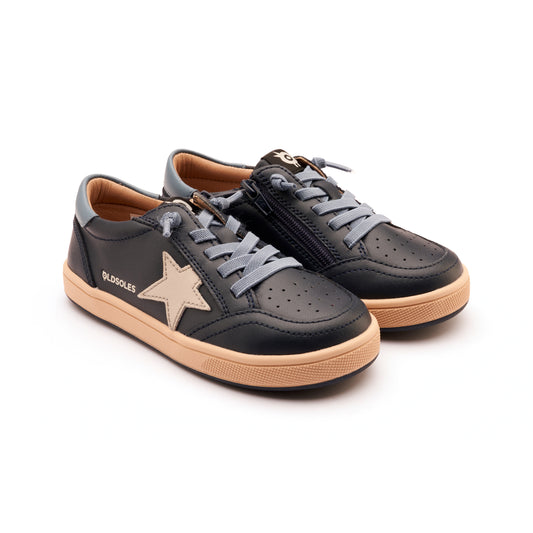 Old Soles 1006 Platinum Runner kids leather sneaker in Navy and Indigo and Gris with star detail
