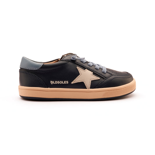 Old Soles 1006 Platinum Runner kids leather sneaker in Navy and Indigo and Gris with star detail
