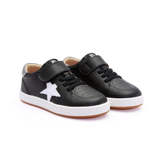 Old Soles 1006S Platinum Runner kids leather sneaker in Black and Snow and Rich Silver with sporty detail
