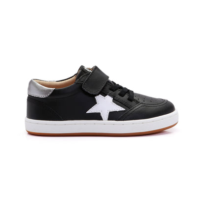 Old Soles 1006S Platinum Runner kids leather sneaker in Black and Snow and Rich Silver with sporty detail