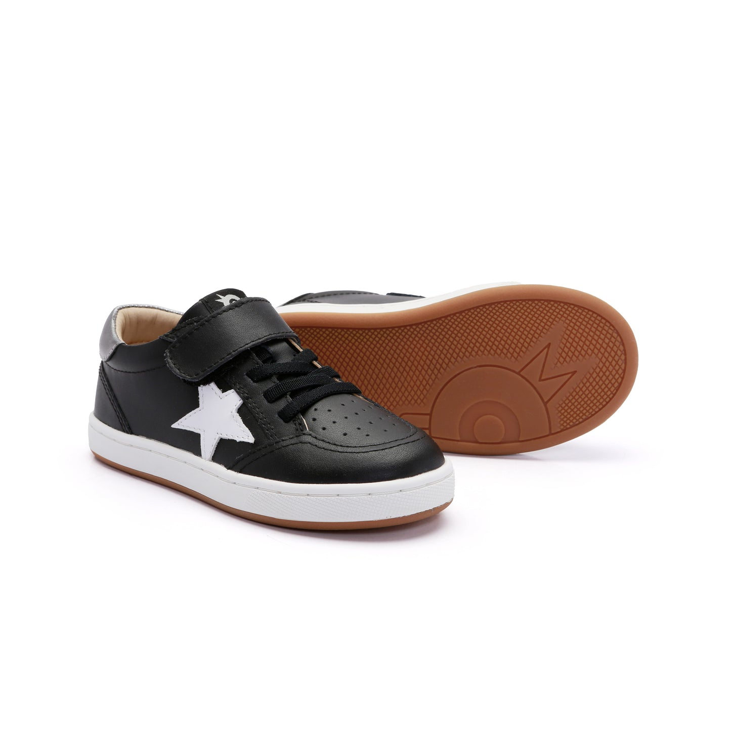 Old Soles 1006S Platinum Runner kids leather sneaker in Black and Snow and Rich Silver with sporty detail
