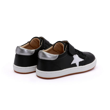 Old Soles 1006S Platinum Runner kids leather sneaker in Black and Snow and Rich Silver with sporty detail