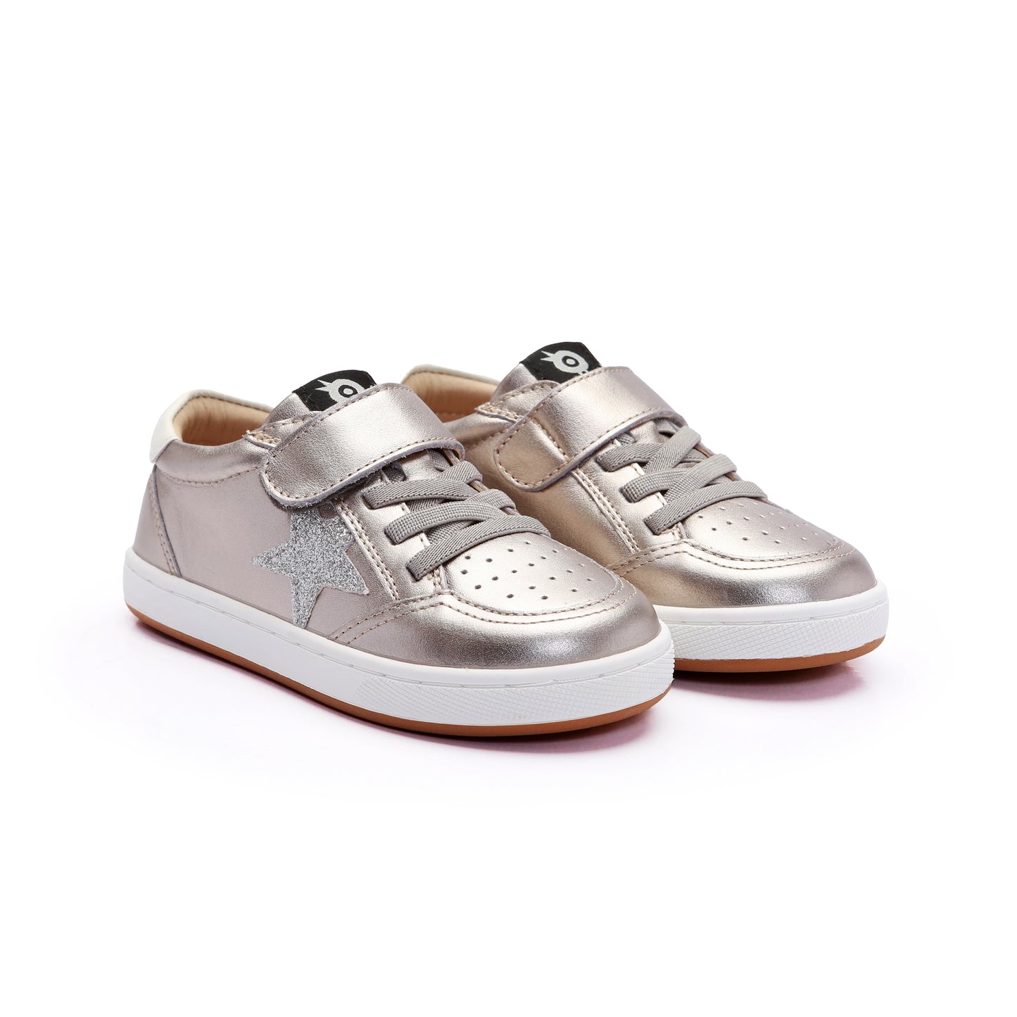 Old Soles 1006S Platinum Runner kids leather sneaker in Millet Gold and Glam Argent and White with sporty detail