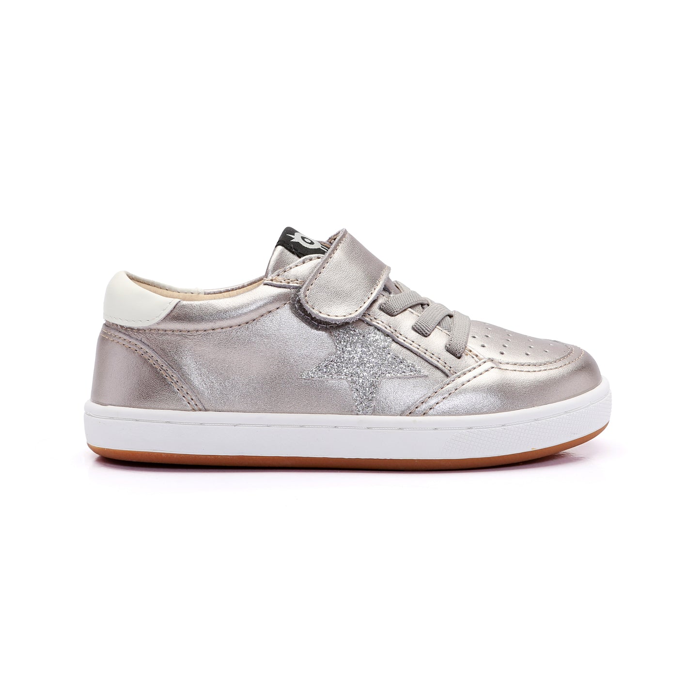 Old Soles 1006S Platinum Runner kids leather sneaker in Millet Gold and Glam Argent and White with sporty detail