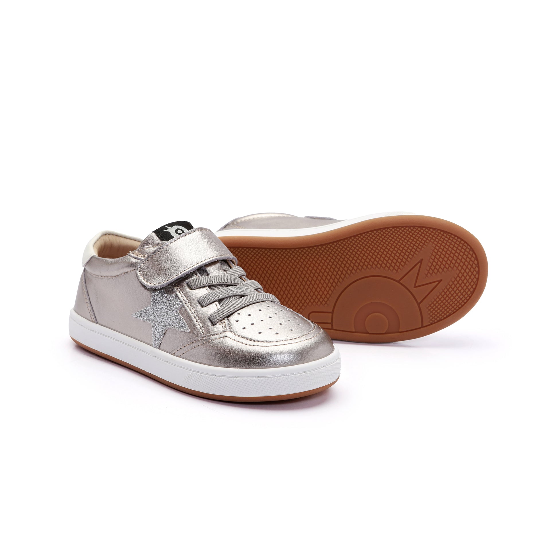 Old Soles 1006S Platinum Runner kids leather sneaker in Millet Gold and Glam Argent and White with sporty detail