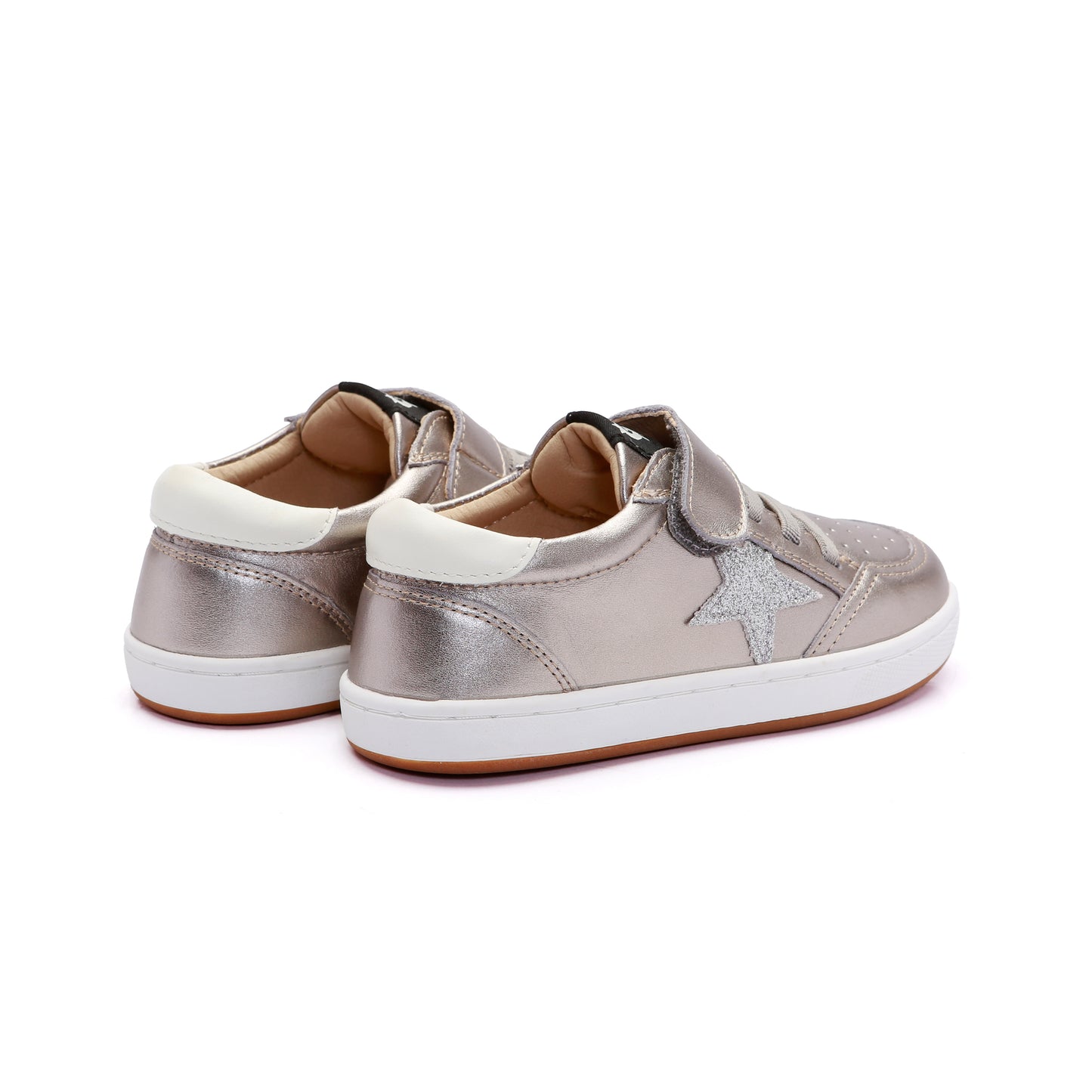Old Soles 1006S Platinum Runner kids leather sneaker in Millet Gold and Glam Argent and White with sporty detail