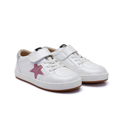 Old Soles 1006S Platinum Runner kids leather sneaker in Nacardo Blanco and Silver with sporty detail
