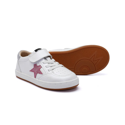 Old Soles 1006S Platinum Runner kids leather sneaker in Nacardo Blanco and Silver with sporty detail