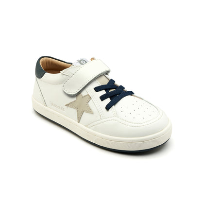 Old Soles 1006S Platinum Runner kids leather sneaker in Snow, Gris, and Navy with star detail