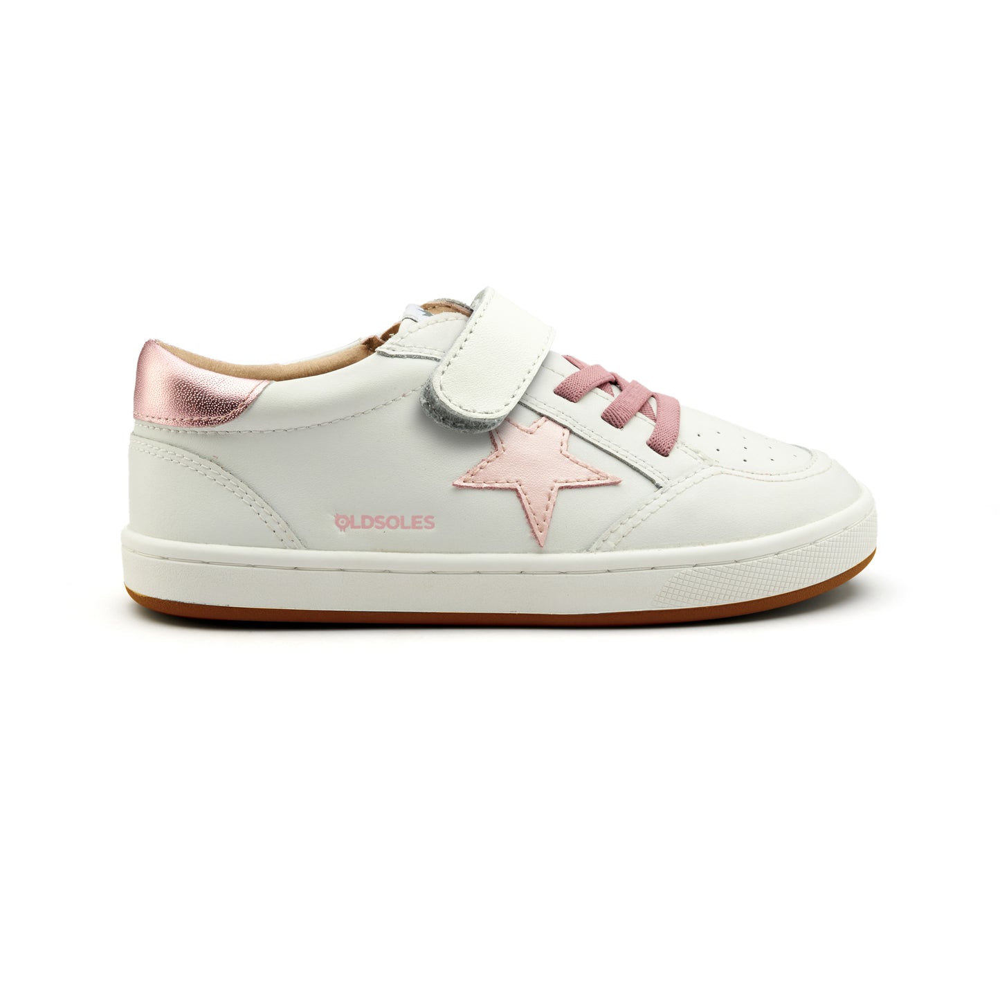 Old Soles 1006S Platinum Runner kids leather sneaker in Snow, Nacardo Dalia, and Pink Frost with star detail