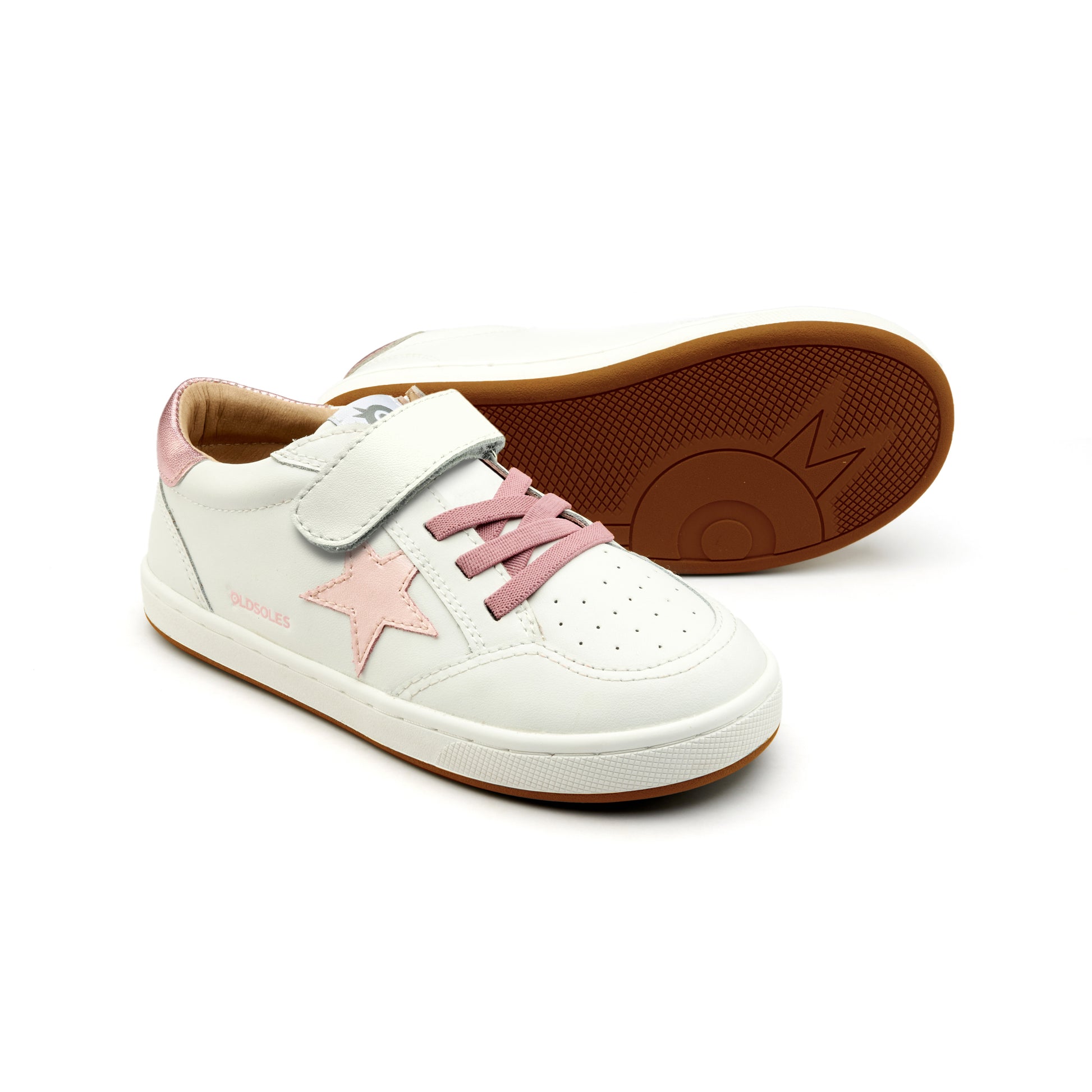 Old Soles 1006S Platinum Runner kids leather sneaker in Snow, Nacardo Dalia, and Pink Frost with star detail