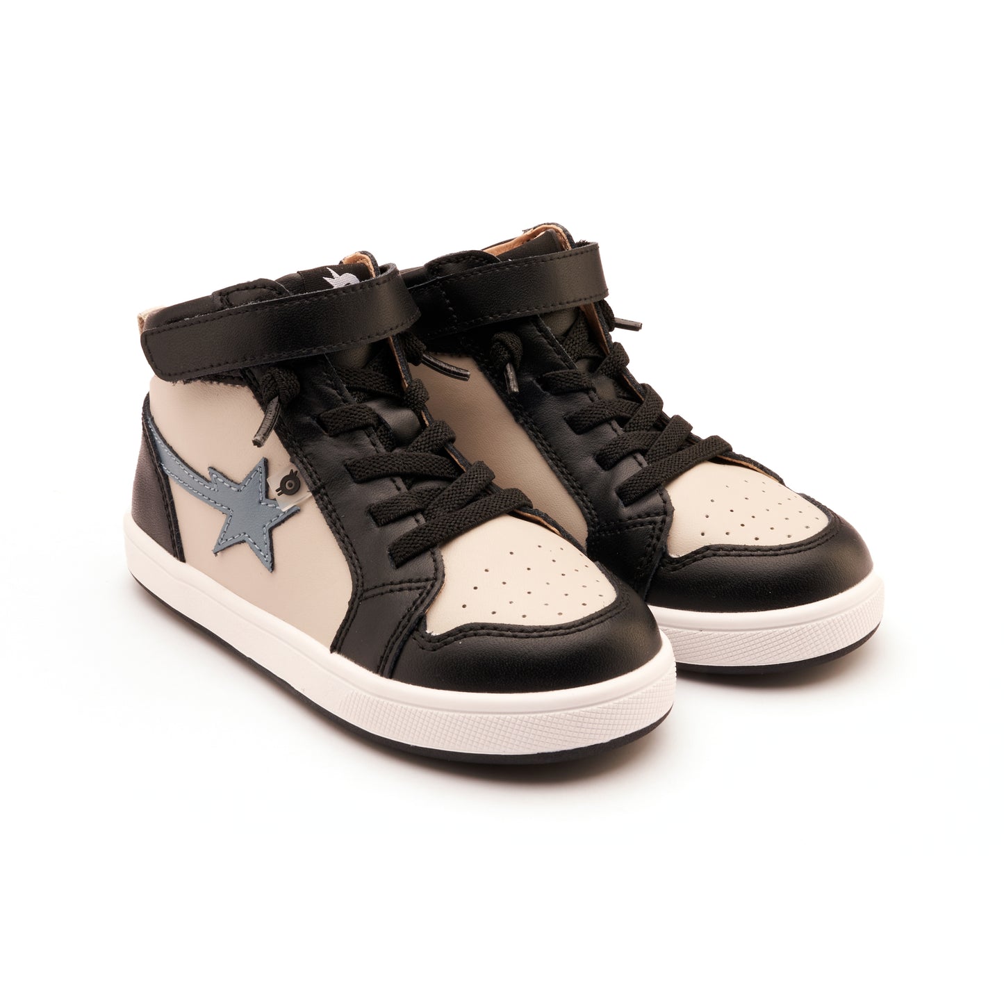 Old Soles 1007 Team-Star kids leather sneaker in Black and Gris and Indigo with sporty detail