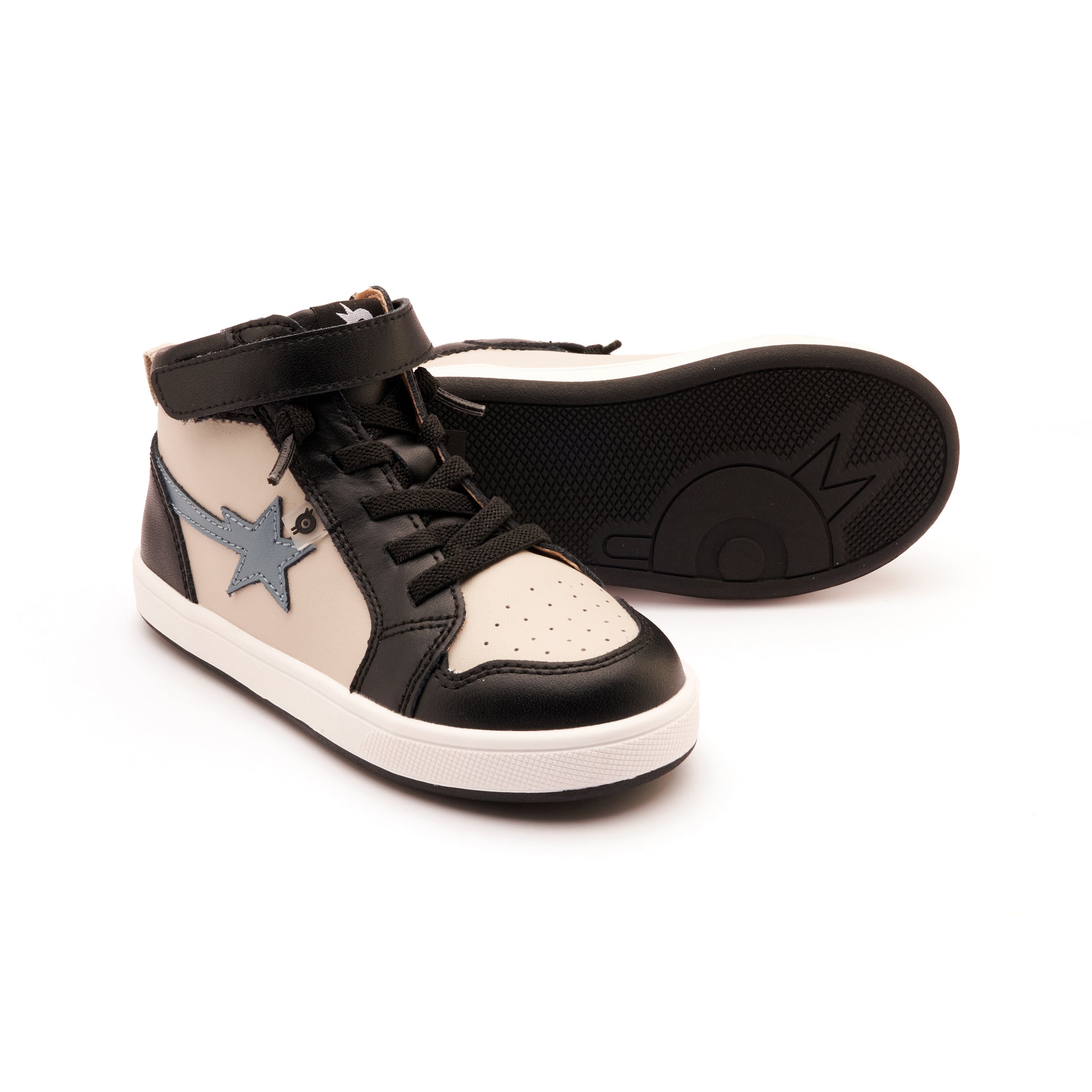 Old Soles 1007 Team-Star kids leather sneaker in Black and Gris and Indigo with sporty detail
