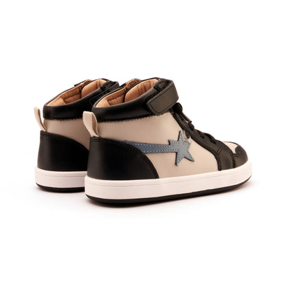 Old Soles 1007 Team-Star kids leather sneaker in Black and Gris and Indigo with sporty detail