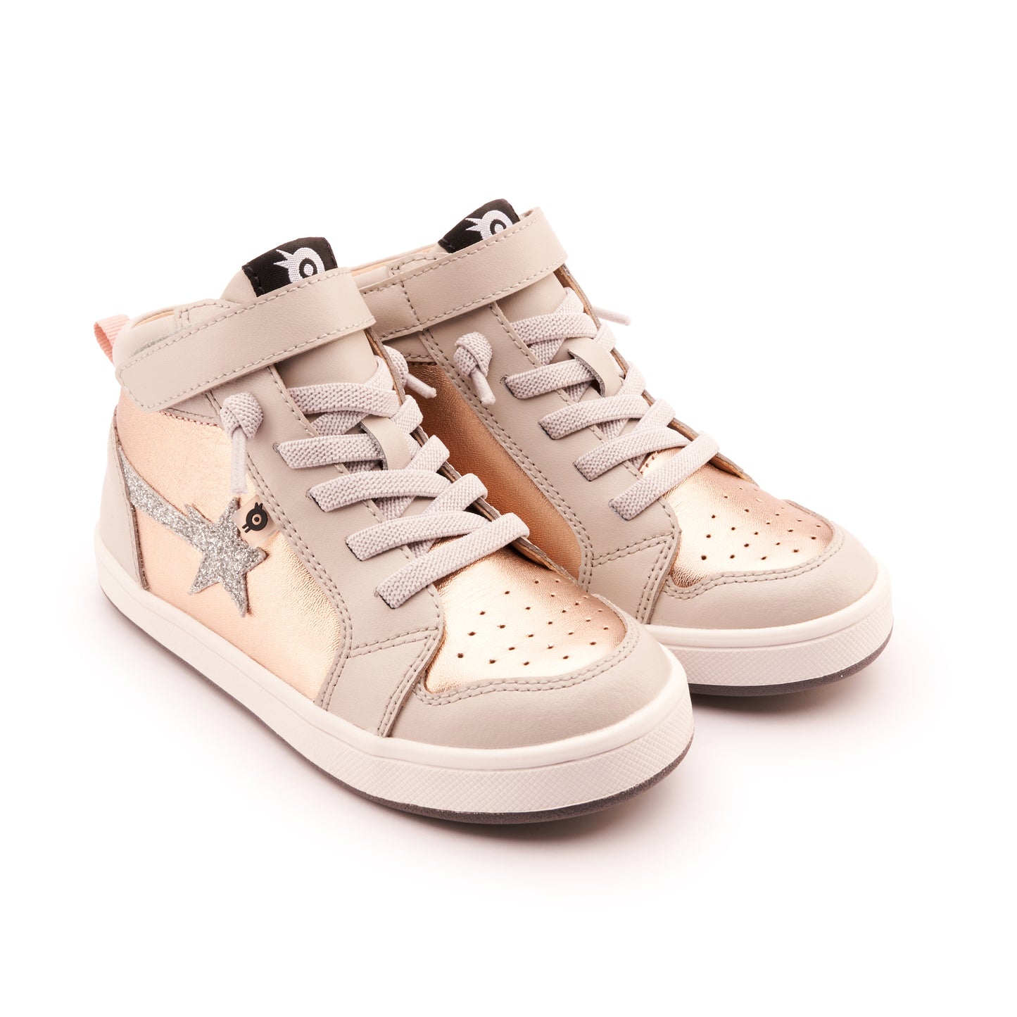 Old Soles 1007 Team-Star kids leather sneaker in Copper and Glam Argent and Gris and White Grey Sole with sporty detail