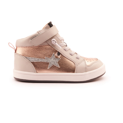Old Soles 1007 Team-Star kids leather sneaker in Copper and Glam Argent and Gris and White Grey Sole with sporty detail