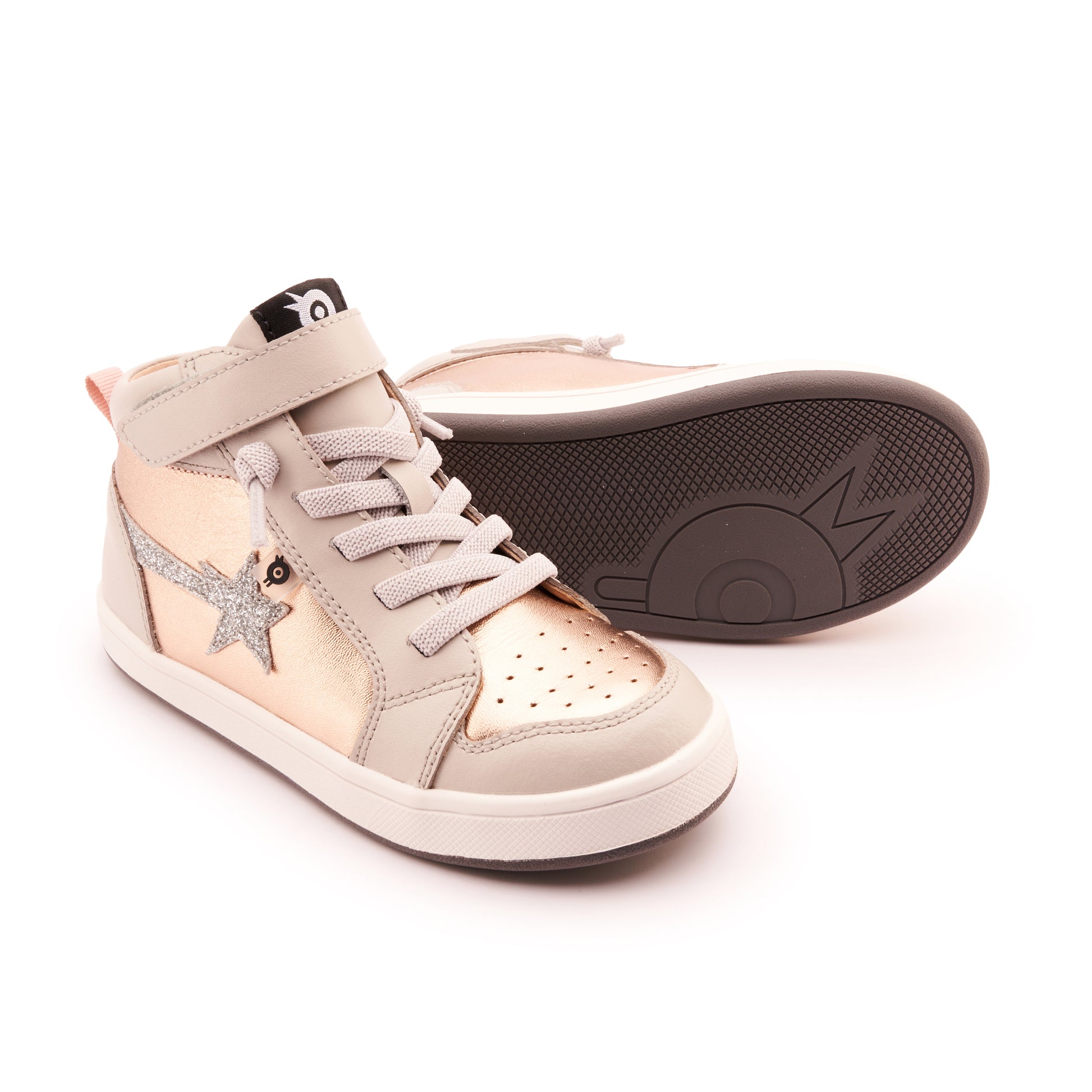 Old Soles 1007 Team-Star kids leather sneaker in Copper and Glam Argent and Gris and White Grey Sole with sporty detail