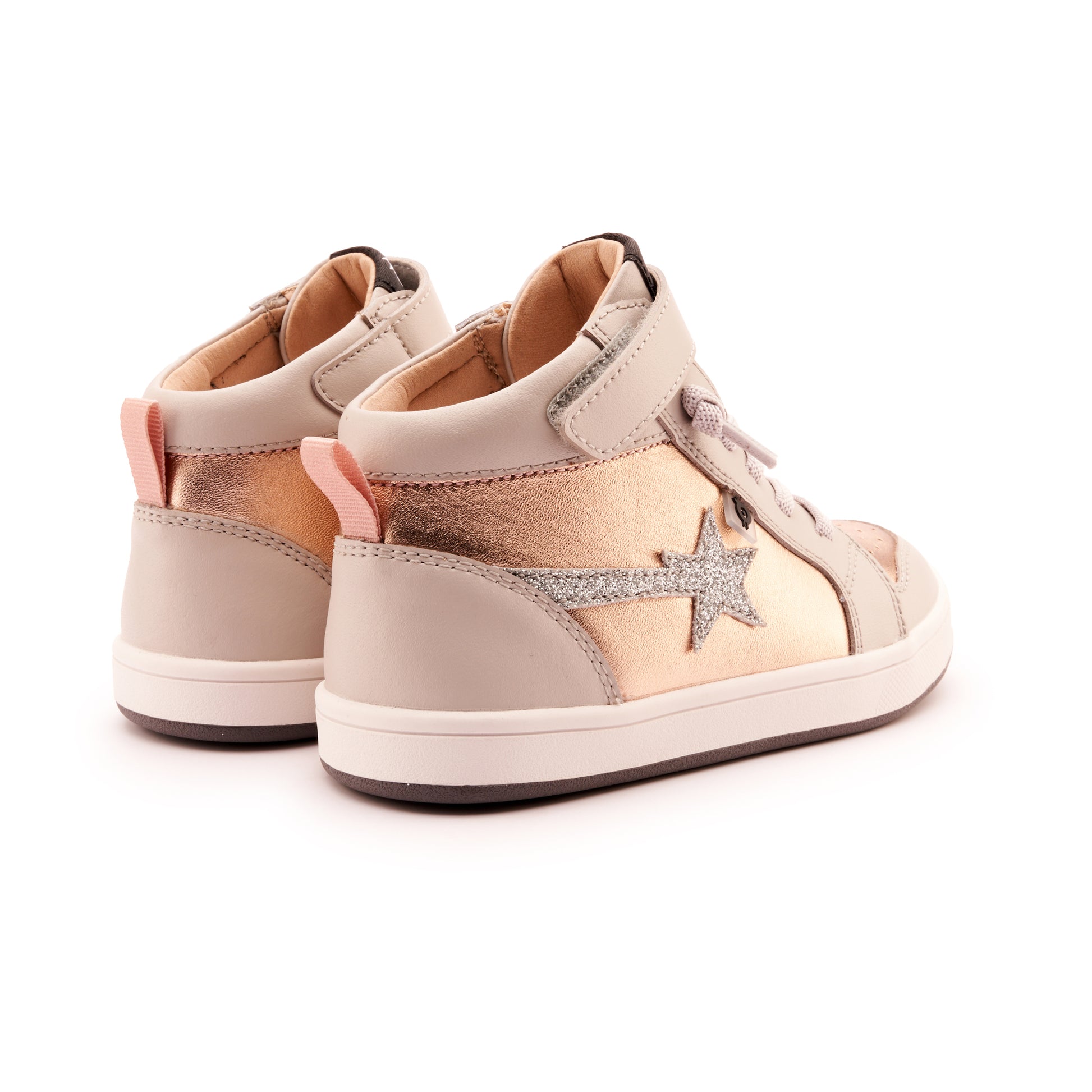 Old Soles 1007 Team-Star kids leather sneaker in Copper and Glam Argent and Gris and White Grey Sole with sporty detail