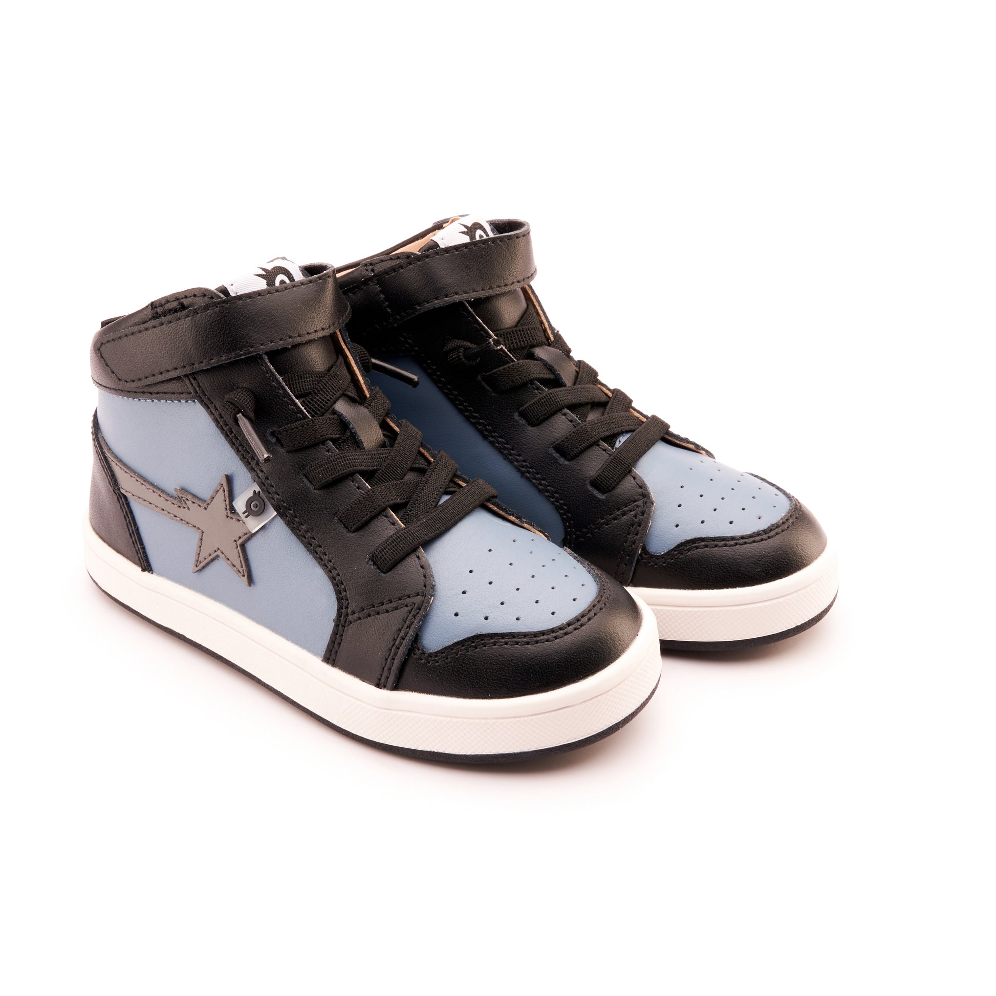Old Soles 1007 Team-Star kids leather sneaker in Indigo and Grey and Black and White Black Sole with sporty detail