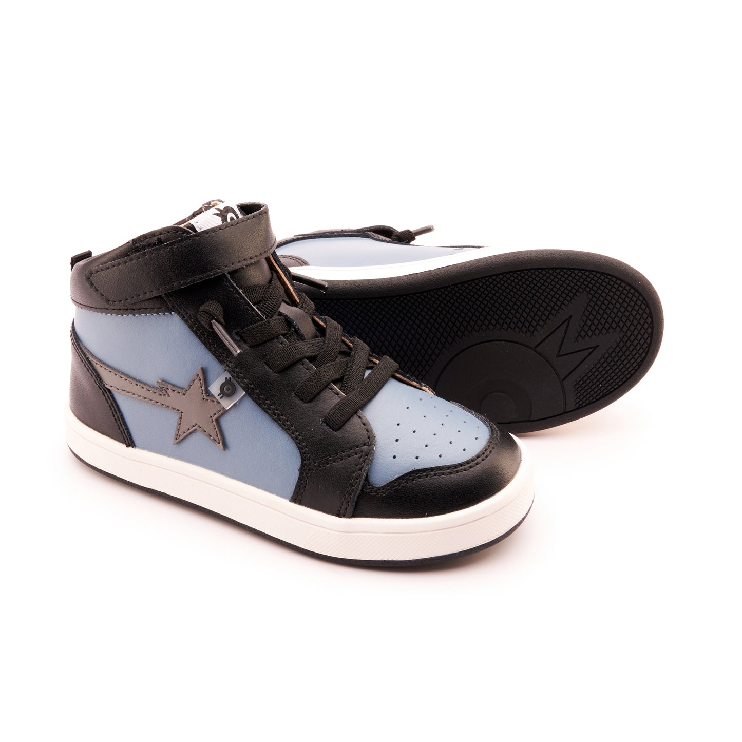 Old Soles 1007 Team-Star kids leather sneaker in Indigo and Grey and Black and White Black Sole with sporty detail