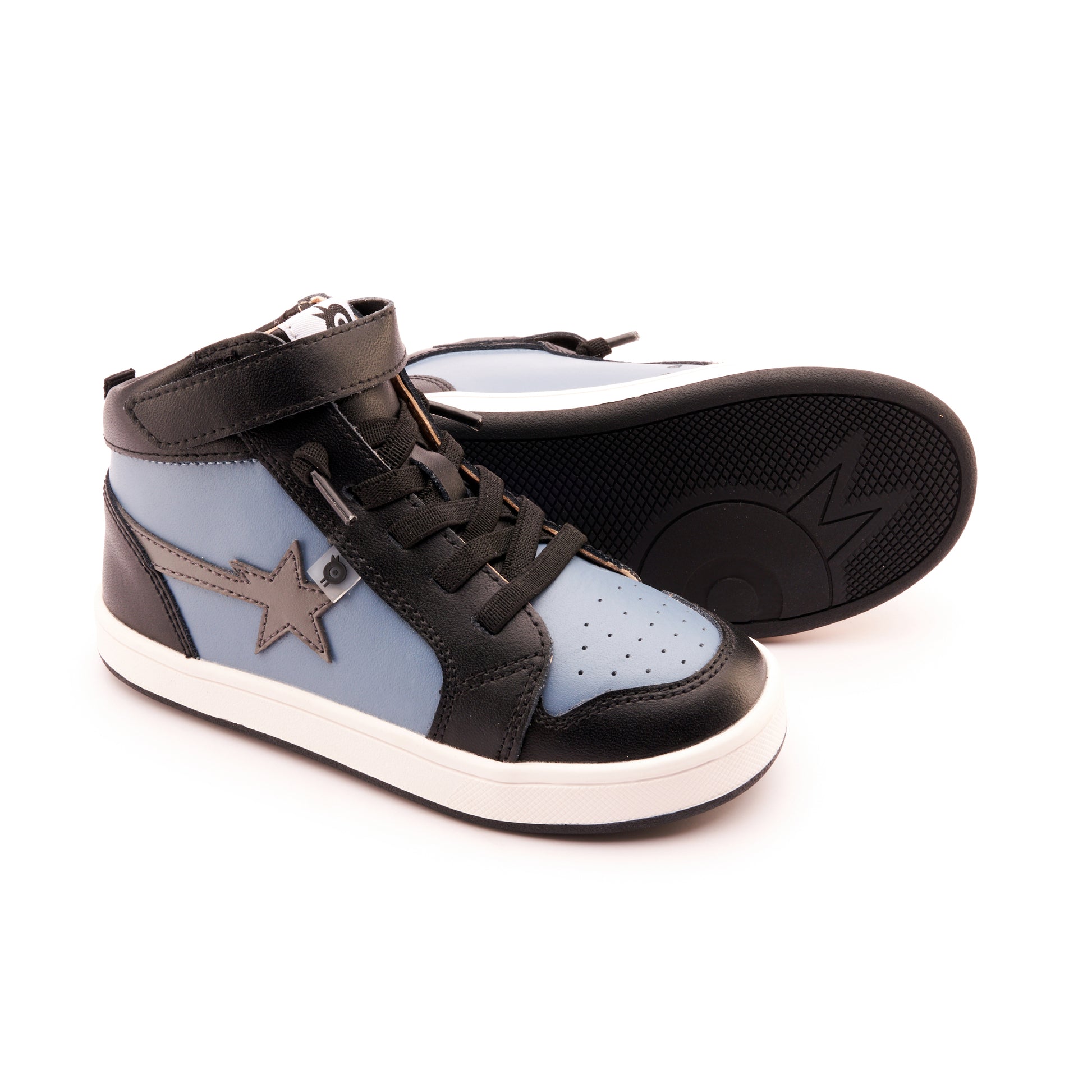 Old Soles 1007 Team-Star kids leather sneaker in Indigo and Grey and Black and White Black Sole with sporty detail