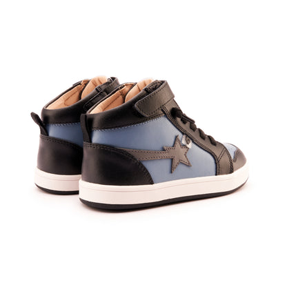 Old Soles 1007 Team-Star kids leather sneaker in Indigo and Grey and Black and White Black Sole with sporty detail