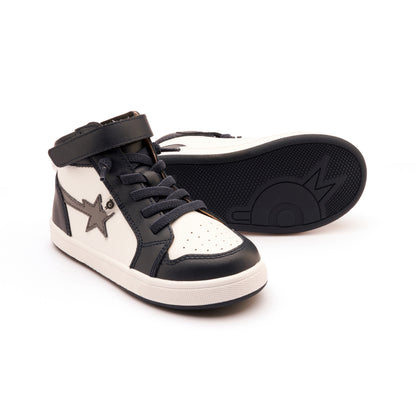 Old Soles 1007 Team-Star kids leather sneaker in Navy and Snow and Shadow with sporty detail