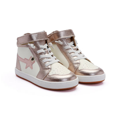 Old Soles 1007 Team-Star kids leather sneaker in White and Metal Lychee and Pearlised Pink with sporty detail