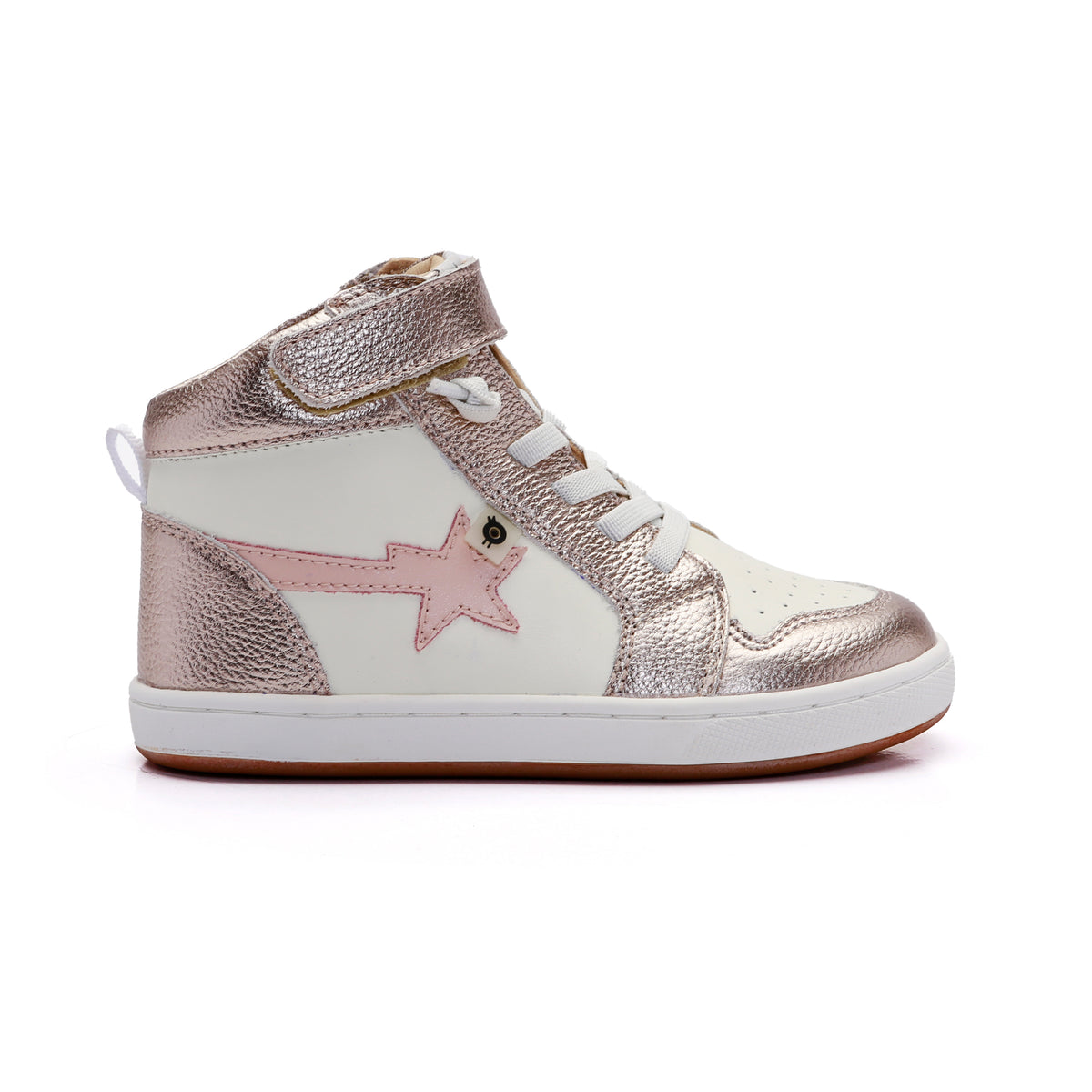 Old Soles 1007 Team-Star kids leather sneaker in White and Metal Lychee and Pearlised Pink with sporty detail