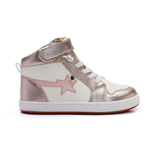 Old Soles 1007 Team-Star kids leather sneaker in White and Metal Lychee and Pearlised Pink with sporty detail