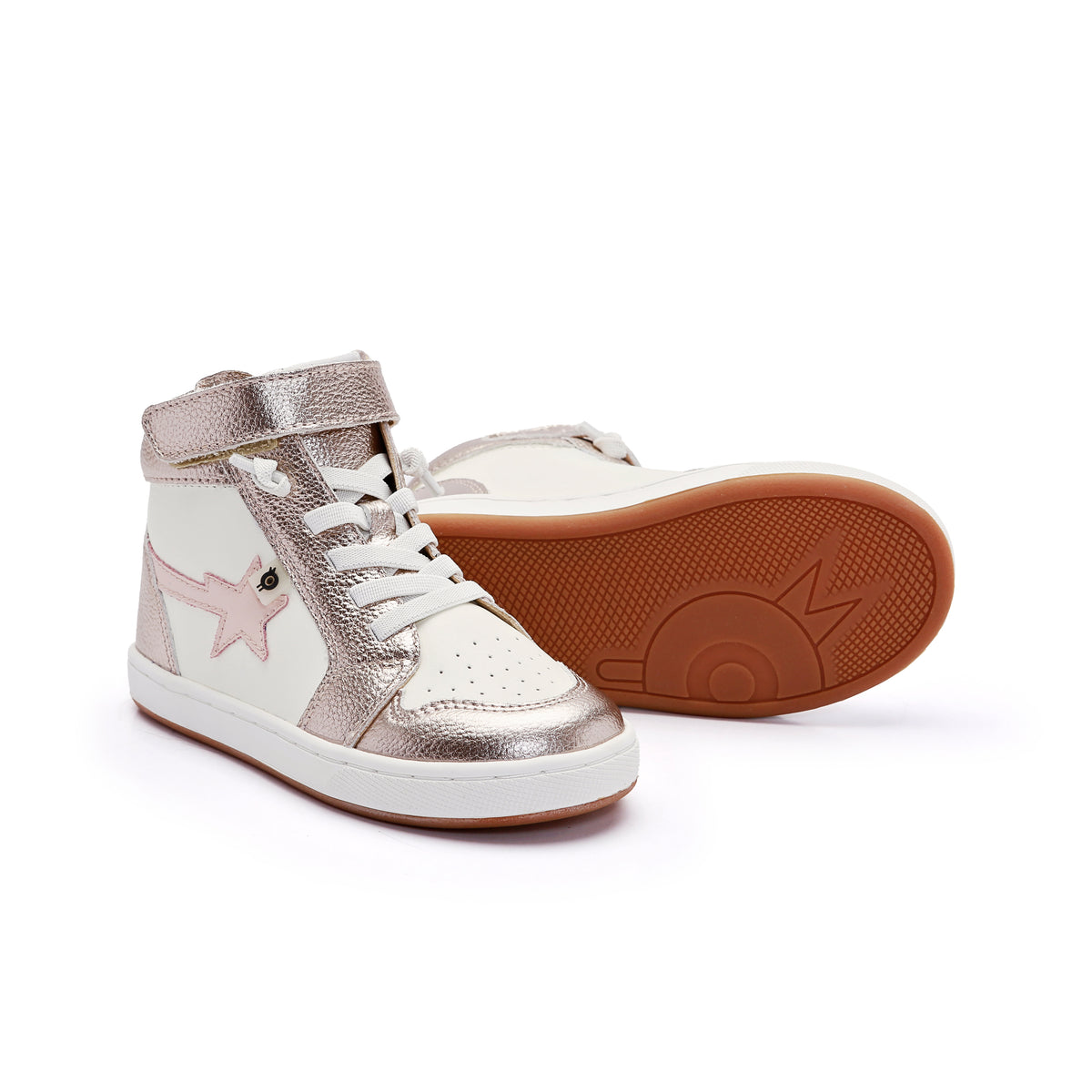 Old Soles 1007 Team-Star kids leather sneaker in White and Metal Lychee and Pearlised Pink with sporty detail