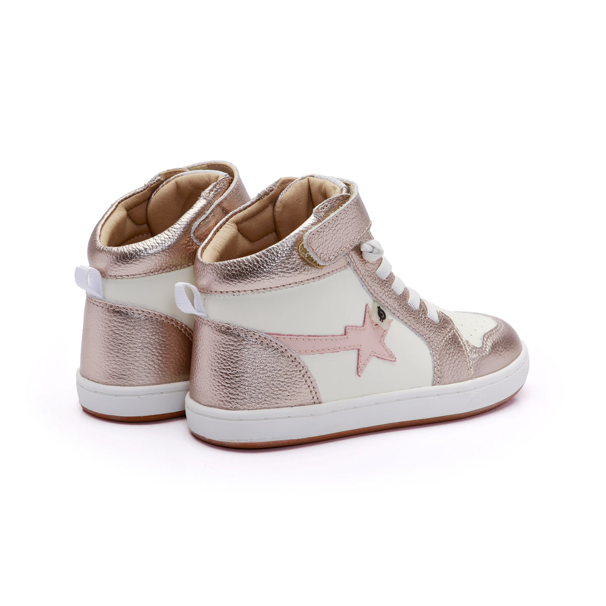 Old Soles 1007 Team-Star kids leather sneaker in White and Metal Lychee and Pearlised Pink with sporty detail