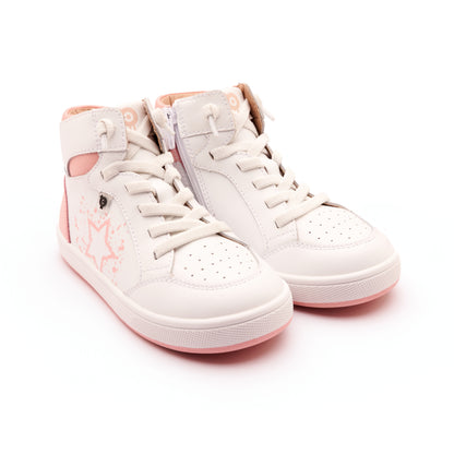 Old Soles 1013 High Splash kids leather shoe in Snow and Cipria and White Cipria Sole with splash design