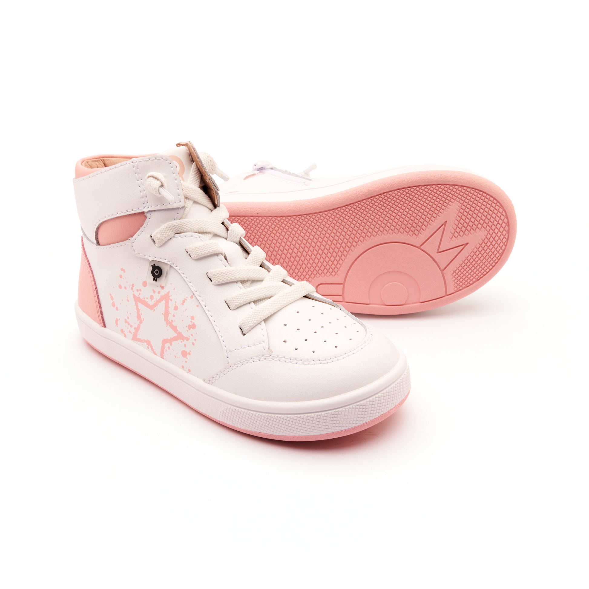 Old Soles 1013 High Splash kids leather shoe in Snow and Cipria and White Cipria Sole with splash design
