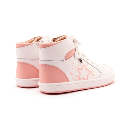 Old Soles 1013 High Splash kids leather shoe in Snow and Cipria and White Cipria Sole with splash design