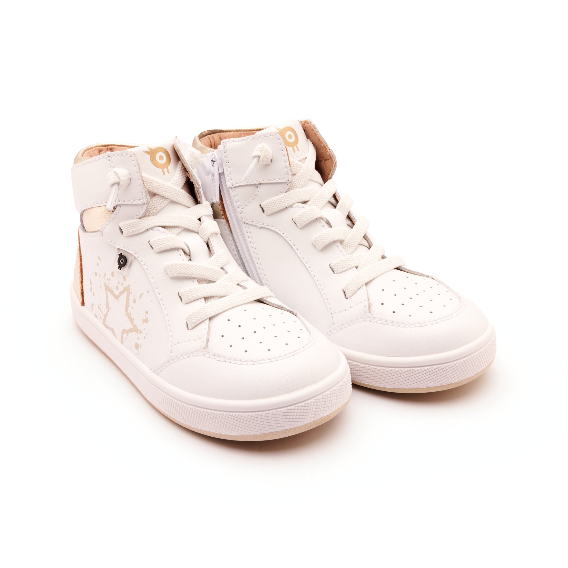 Old Soles 1013 High Splash kids leather shoe in Snow and Gold and White Gold Sole with splash design