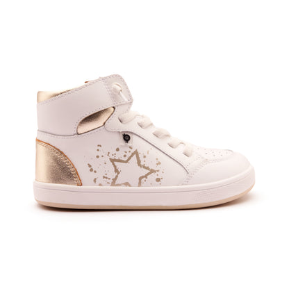 Old Soles 1013 High Splash kids leather shoe in Snow and Gold and White Gold Sole with splash design