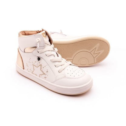 Old Soles 1013 High Splash kids leather shoe in Snow and Gold and White Gold Sole with splash design