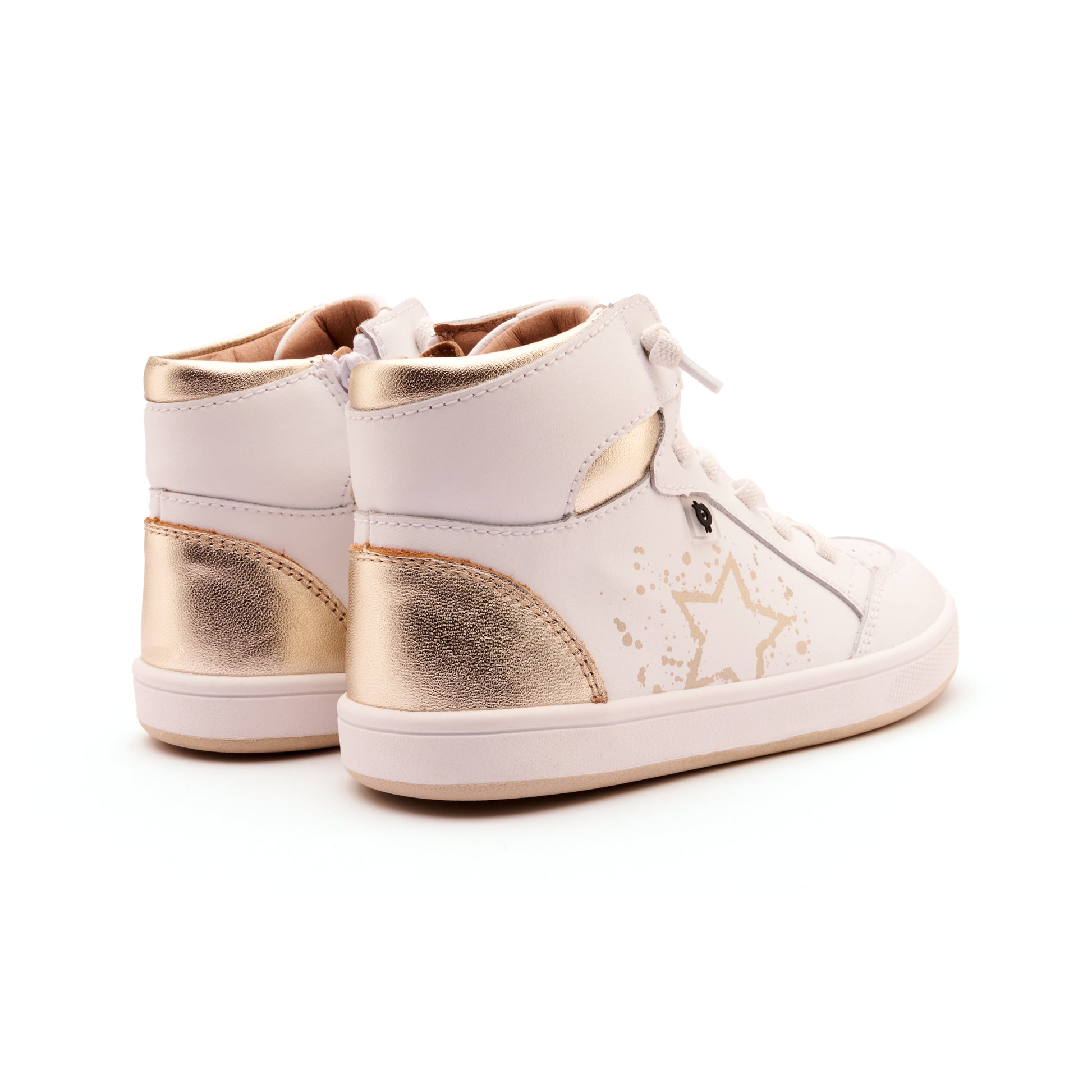 Old Soles 1013 High Splash kids leather shoe in Snow and Gold and White Gold Sole with splash design