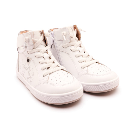 Old Soles 1013 High Splash kids leather shoe in Snow and Silver and White Silver Sole with splash design