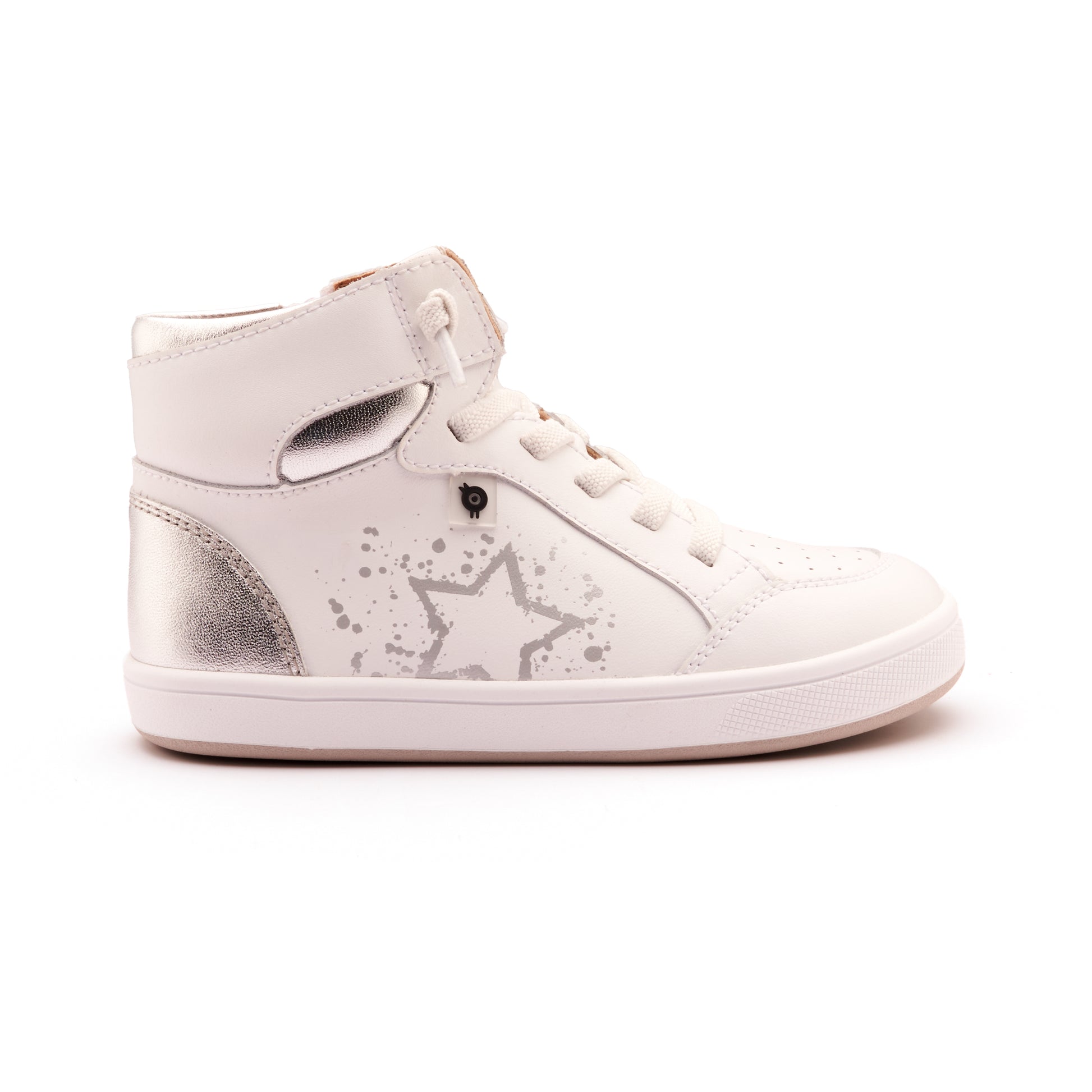 Old Soles 1013 High Splash kids leather shoe in Snow and Silver and White Silver Sole with splash design