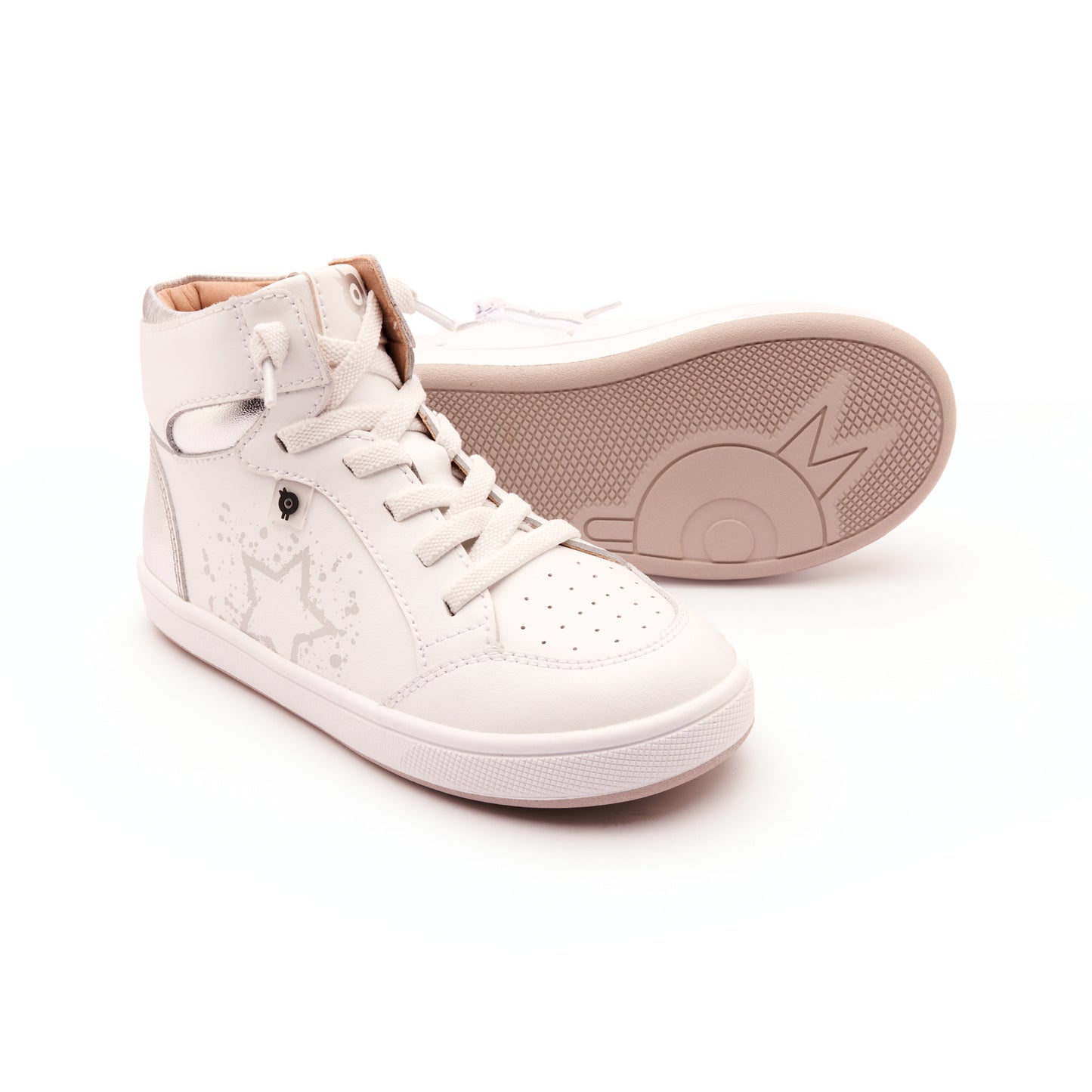 Old Soles 1013 High Splash kids leather shoe in Snow and Silver and White Silver Sole with splash design