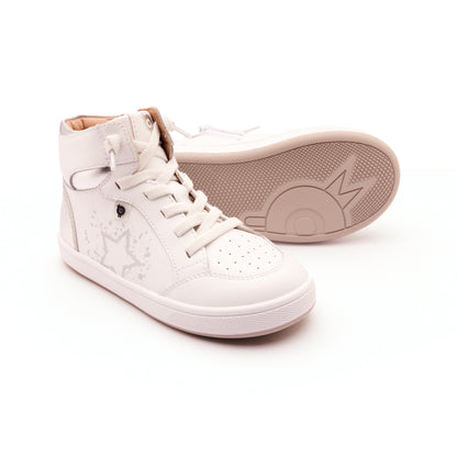 Old Soles 1013 High Splash kids leather shoe in Snow and Silver and White Silver Sole with splash design