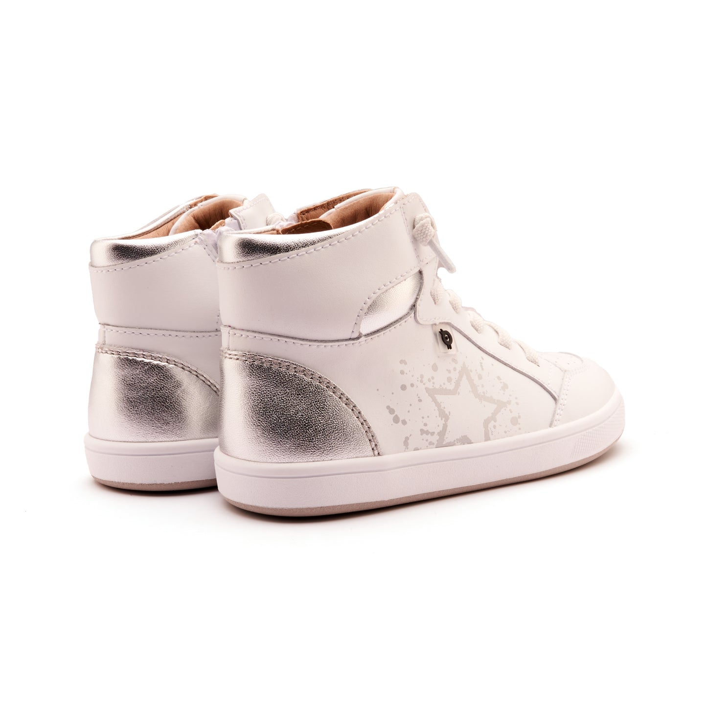 Old Soles 1013 High Splash kids leather shoe in Snow and Silver and White Silver Sole with splash design