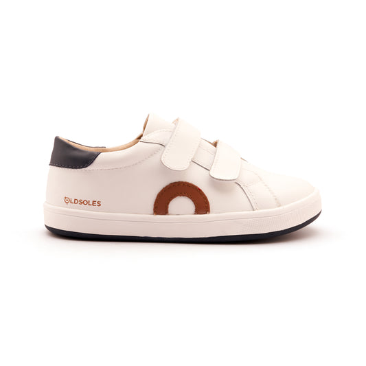 Old Soles 1018 Oldsoles Kix kids leather sneaker in Snow and Tan and Navy with sporty detail