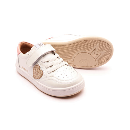 Old Soles 1020 Razzle Runner kids leather sneaker in Nacardo Blanco, Cipria, Glam Gold, and White Gold Sole with sporty detail