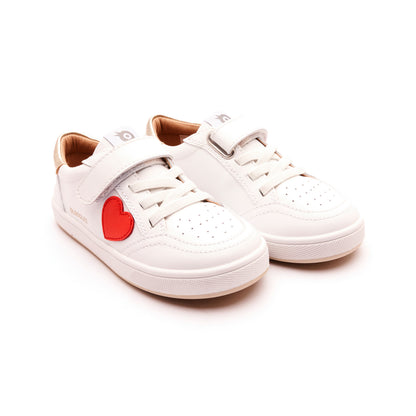 Old Soles 1020 Razzle Runner kids leather sneaker in Snow, Gold, Bright Red, and White Gold Sole with sporty detail