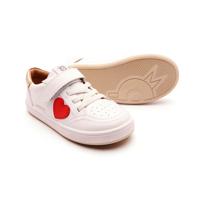 Old Soles 1020 Razzle Runner kids leather sneaker in Snow, Gold, Bright Red, and White Gold Sole with sporty detail
