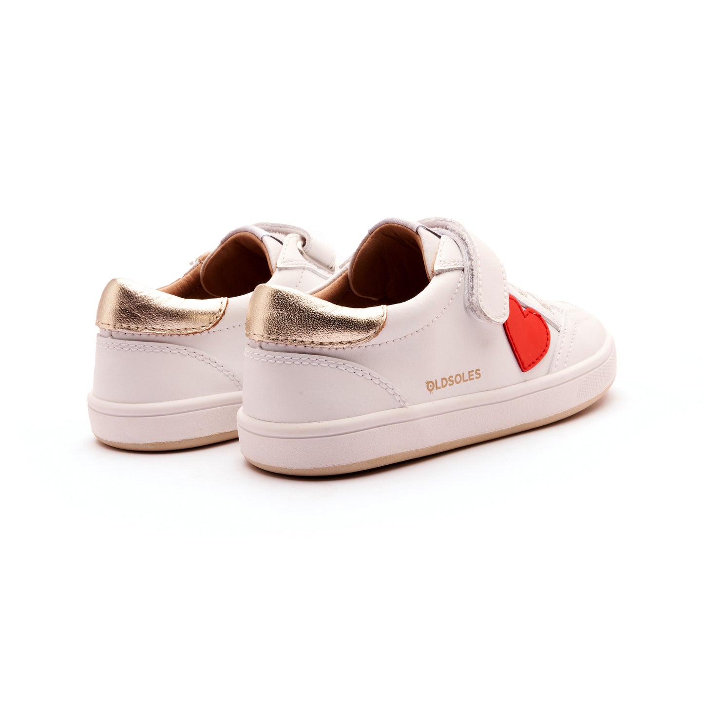 Old Soles 1020 Razzle Runner kids leather sneaker in Snow, Gold, Bright Red, and White Gold Sole with sporty detail
